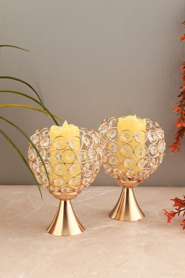 ARYA DEKORATİF KRİSTAL TAŞ DETAYLI TOP OBJE 2'Lİ TAKIM GOLD