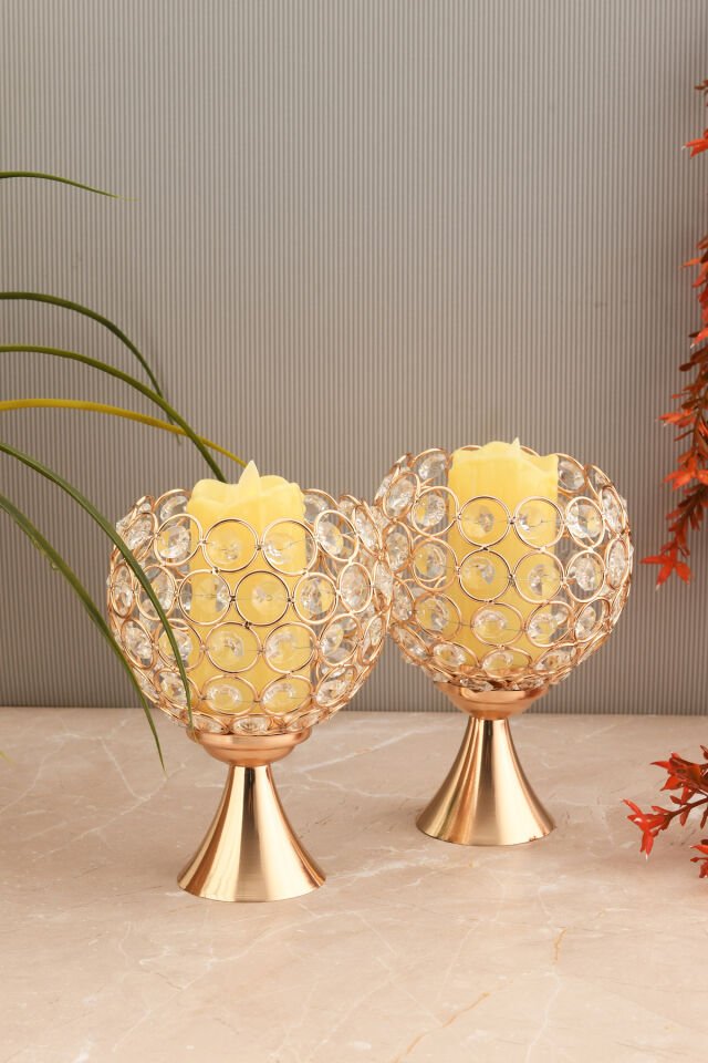 ARYA DEKORATİF KRİSTAL TAŞ DETAYLI TOP OBJE 2'Lİ TAKIM GOLD