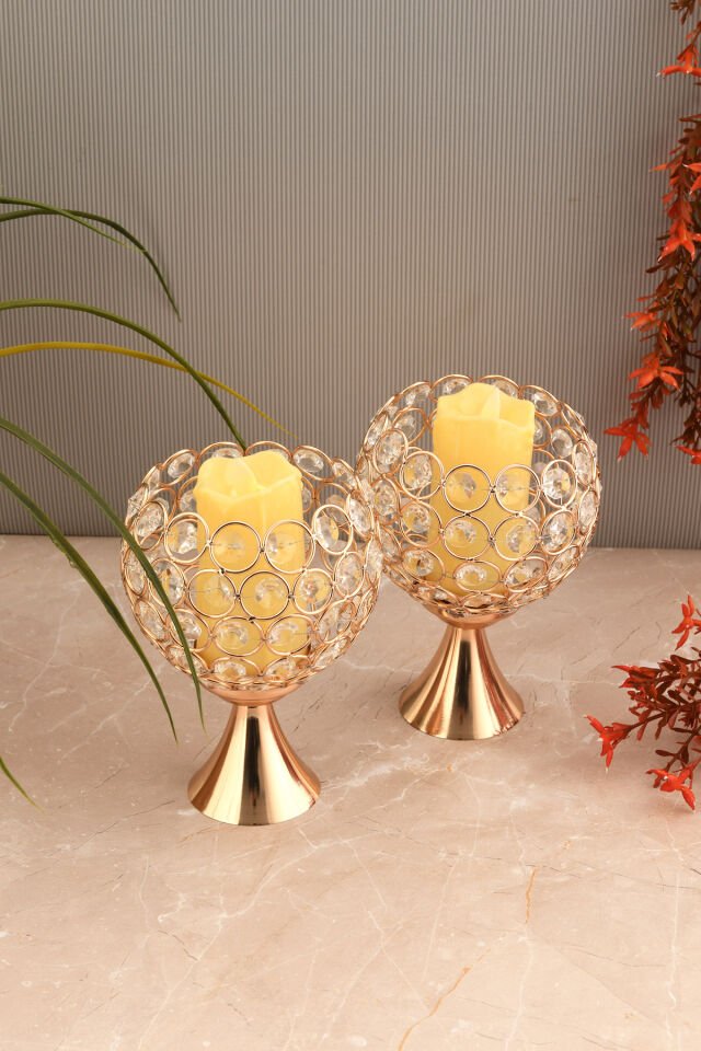 ARYA DEKORATİF KRİSTAL TAŞ DETAYLI TOP OBJE 2'Lİ TAKIM GOLD