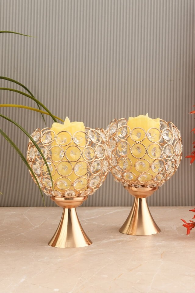 ARYA DEKORATİF KRİSTAL TAŞ DETAYLI TOP OBJE 2'Lİ TAKIM GOLD