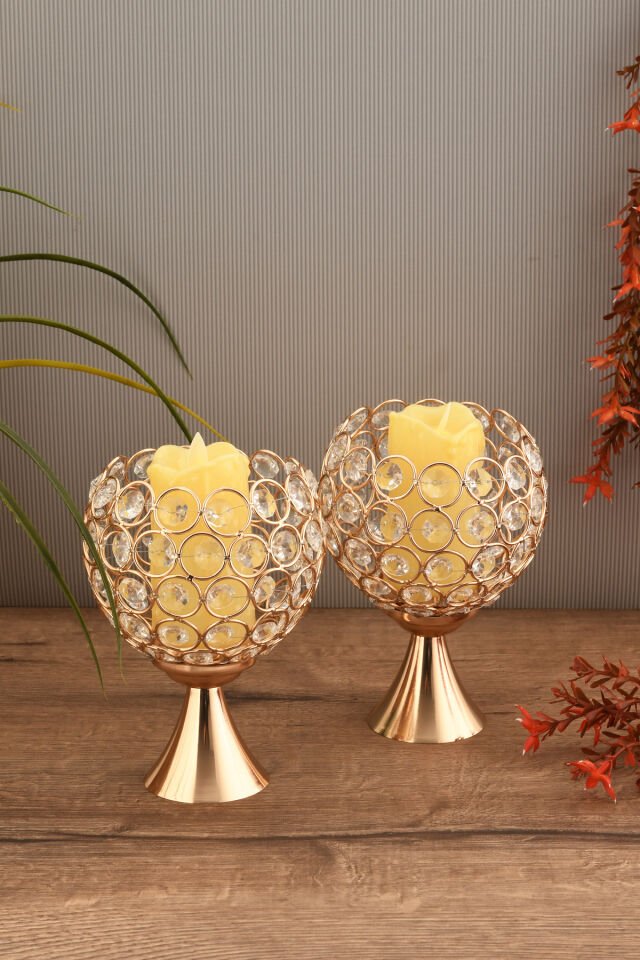 ARYA DEKORATİF KRİSTAL TAŞ DETAYLI TOP OBJE 2'Lİ TAKIM GOLD