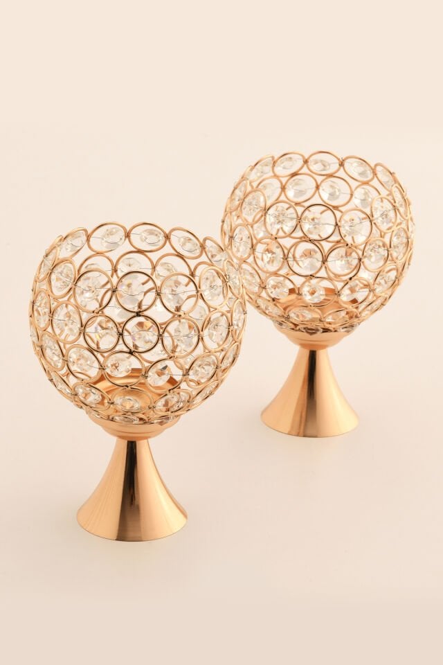 ARYA DEKORATİF KRİSTAL TAŞ DETAYLI TOP OBJE 2'Lİ TAKIM GOLD