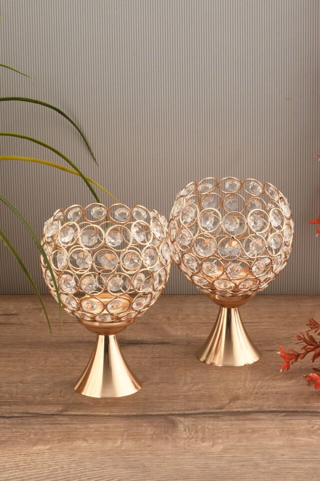 ARYA DEKORATİF KRİSTAL TAŞ DETAYLI TOP OBJE 2'Lİ TAKIM GOLD