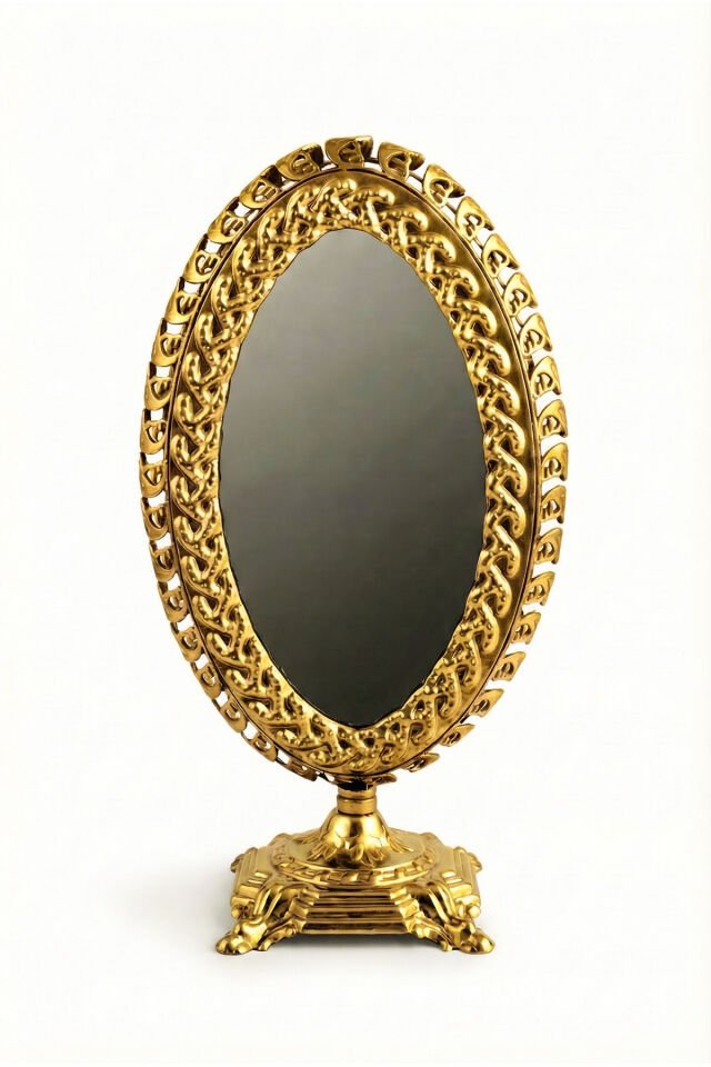 Openda Gold El Aynası Masa Aynası Makyaj Aynası Ayarlanabilir Oval Paslanmaz Çelik Lüks