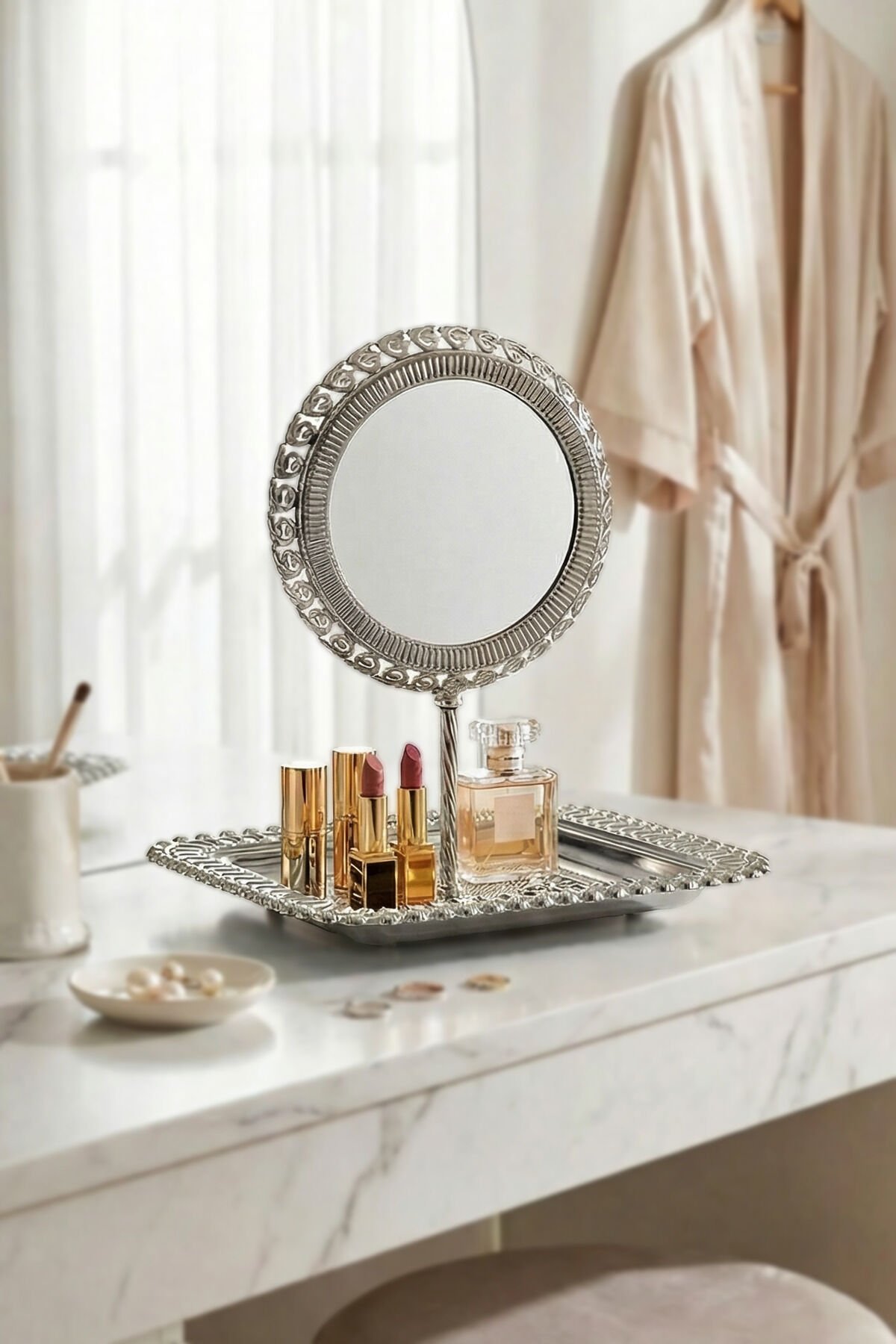 Orianna Masa Aynası Makyaj Aynası Takı Düzenleyici Organizer Ayarlanabilir Paslanmaz Çelik Lüks