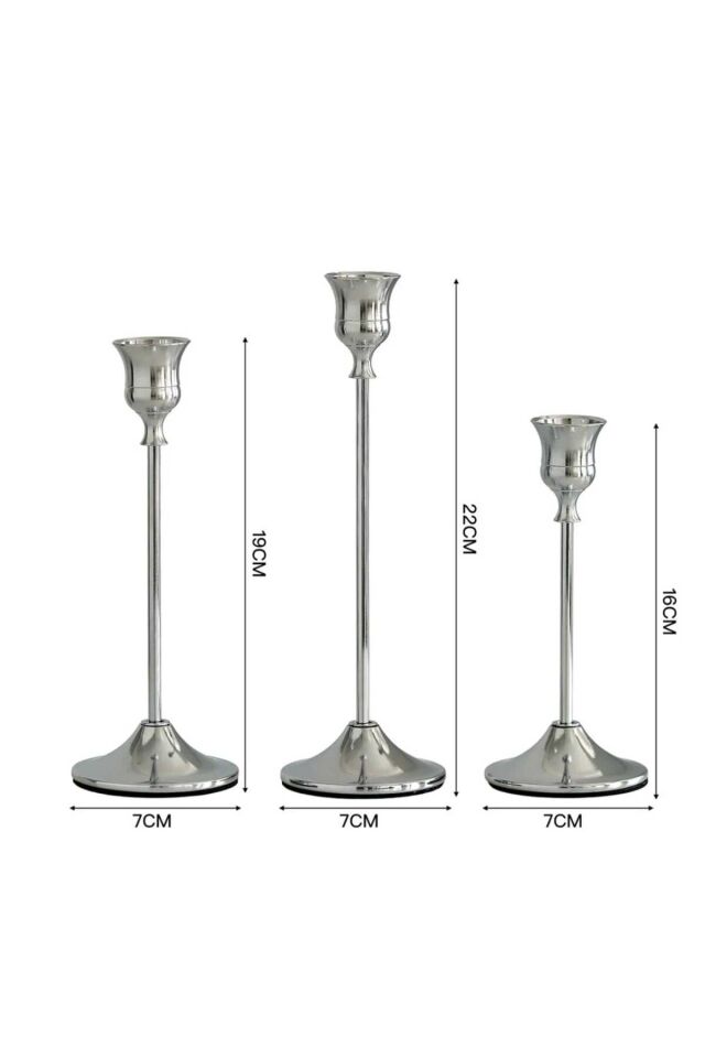 Royal Gümüş Mumluk Dekoratif Şamdan Paslanmaz Kaplama Metal Modern ve Klasik Mum Tutacağı