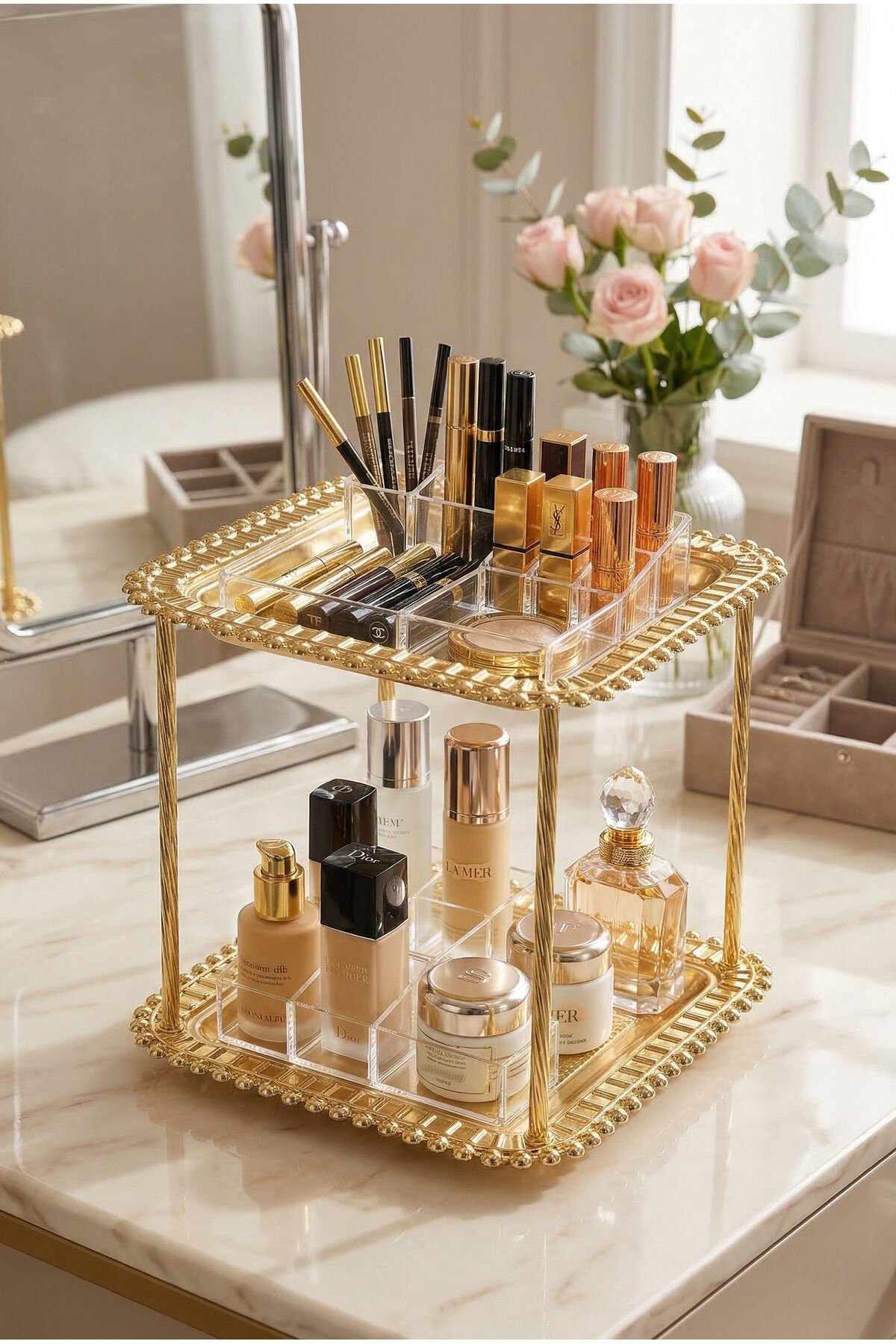 Loviva Gold Kozmetik Takı Düzenleyici Çok Amaçlı Organizer 2 Katlı Makyaj Organizeri
