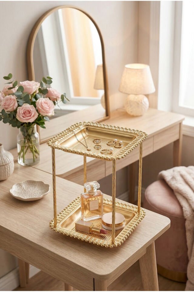 Loviva Gold Kozmetik Takı Düzenleyici Çok Amaçlı Organizer 2 Katlı Makyaj Organizeri