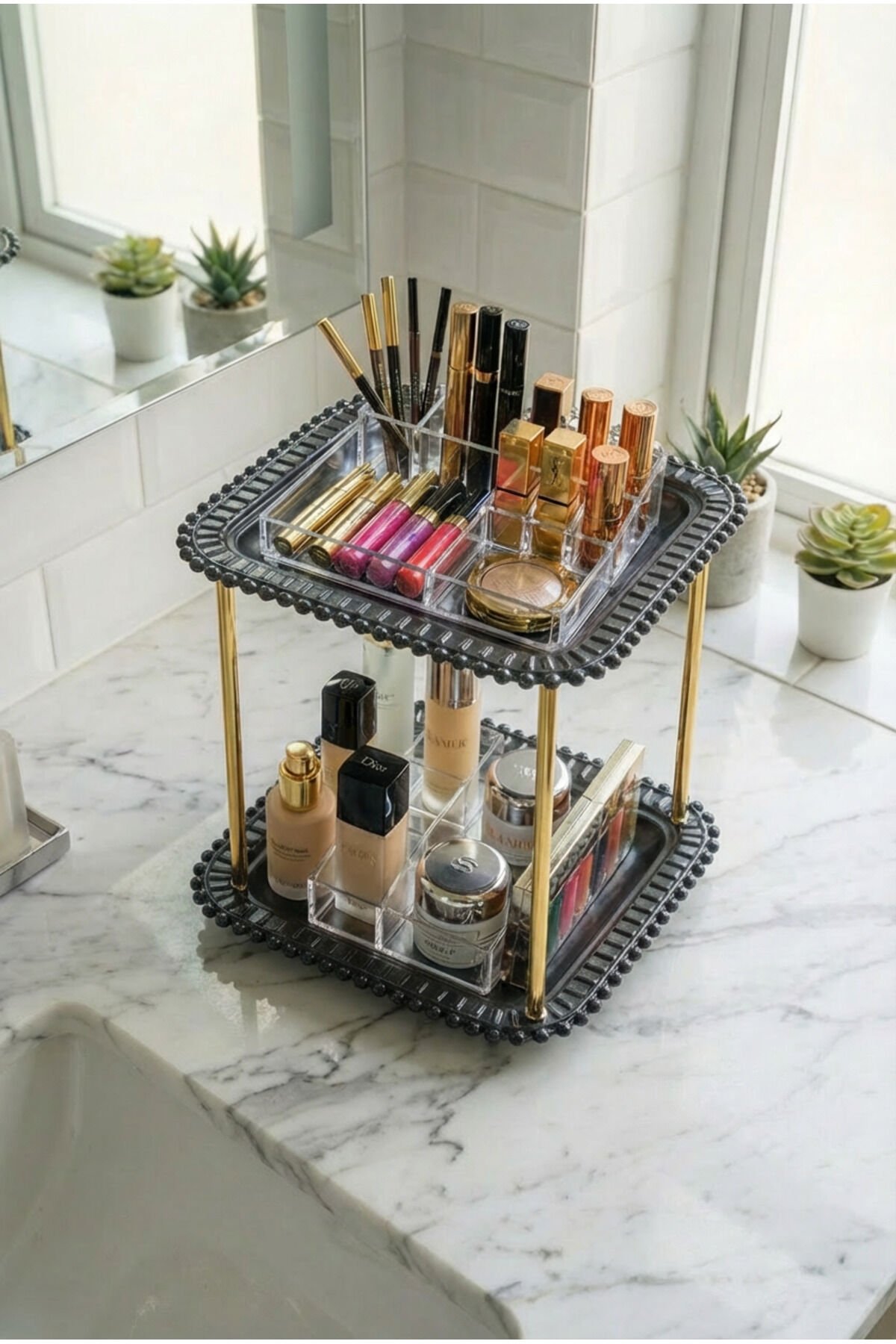 Loviva Siyah Kozmetik Takı Düzenleyici Çok Amaçlı Organizer 2 Katlı Makyaj Organizeri