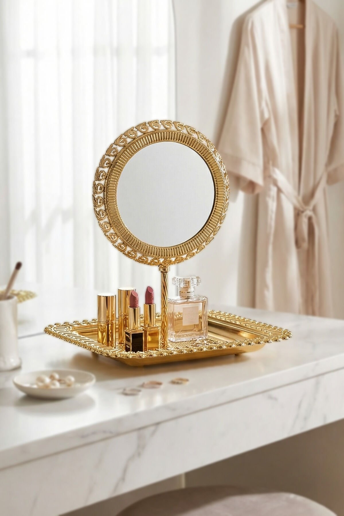 Orianna Masa Aynası Makyaj Aynası Takı Düzenleyici Organizer Ayarlanabilir Paslanmaz Çelik Lüks