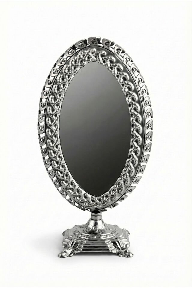 Openda Gümüş El Aynası Masa Aynası Makyaj Aynası Ayarlanabilir Oval Paslanmaz Çelik Lüks