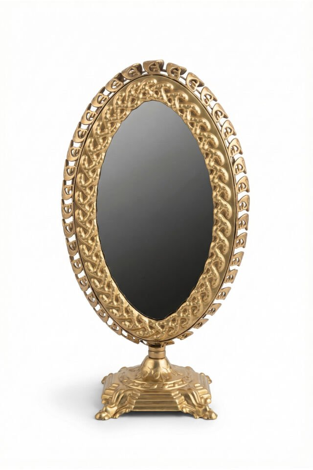 Openda Eskitme El Aynası Masa Aynası Makyaj Aynası Ayarlanabilir Oval Paslanmaz Çelik Lüks