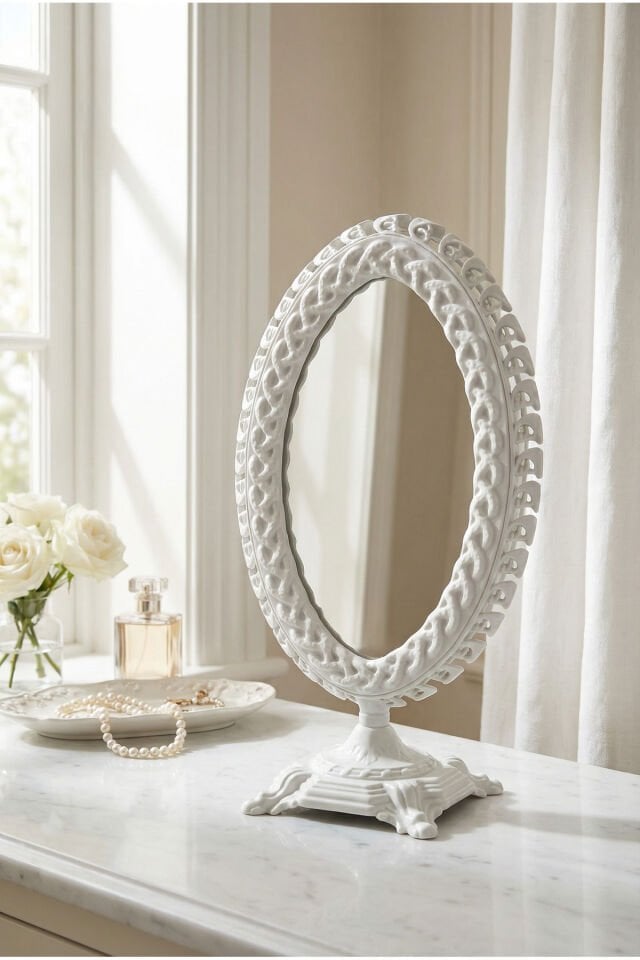 Openda El Aynası Masa Aynası Makyaj Aynası Ayarlanabilir Oval Paslanmaz Çelik Lüks