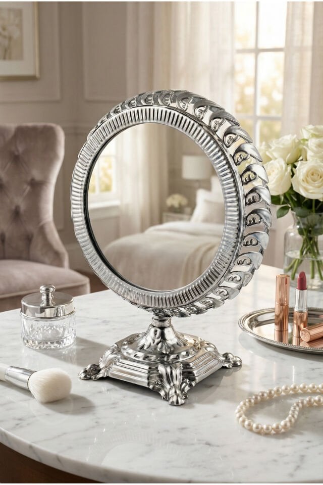 Polines El Aynası Masa Aynası Makyaj Aynası Ayarlanabilir Yuvarlak Paslanmaz Çelik Lüks