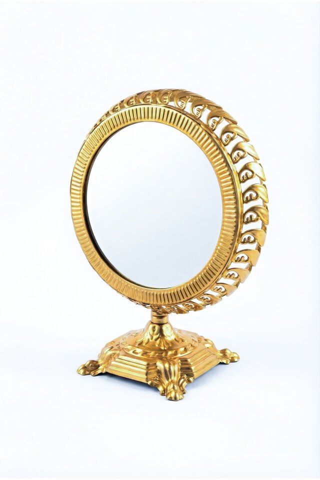 Polines El Aynası Masa Aynası Makyaj Aynası Ayarlanabilir Yuvarlak Paslanmaz Çelik Lüks