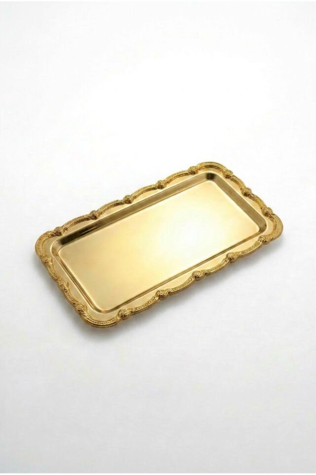 Rumlov Gold Tekli Paslanmaz Çelik Gold Çerçeve Kahve Sunum Tepsisi Baton