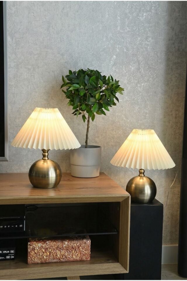 Polin Modern Eskitme Dekoratif Abajur Premium Masa Lambası